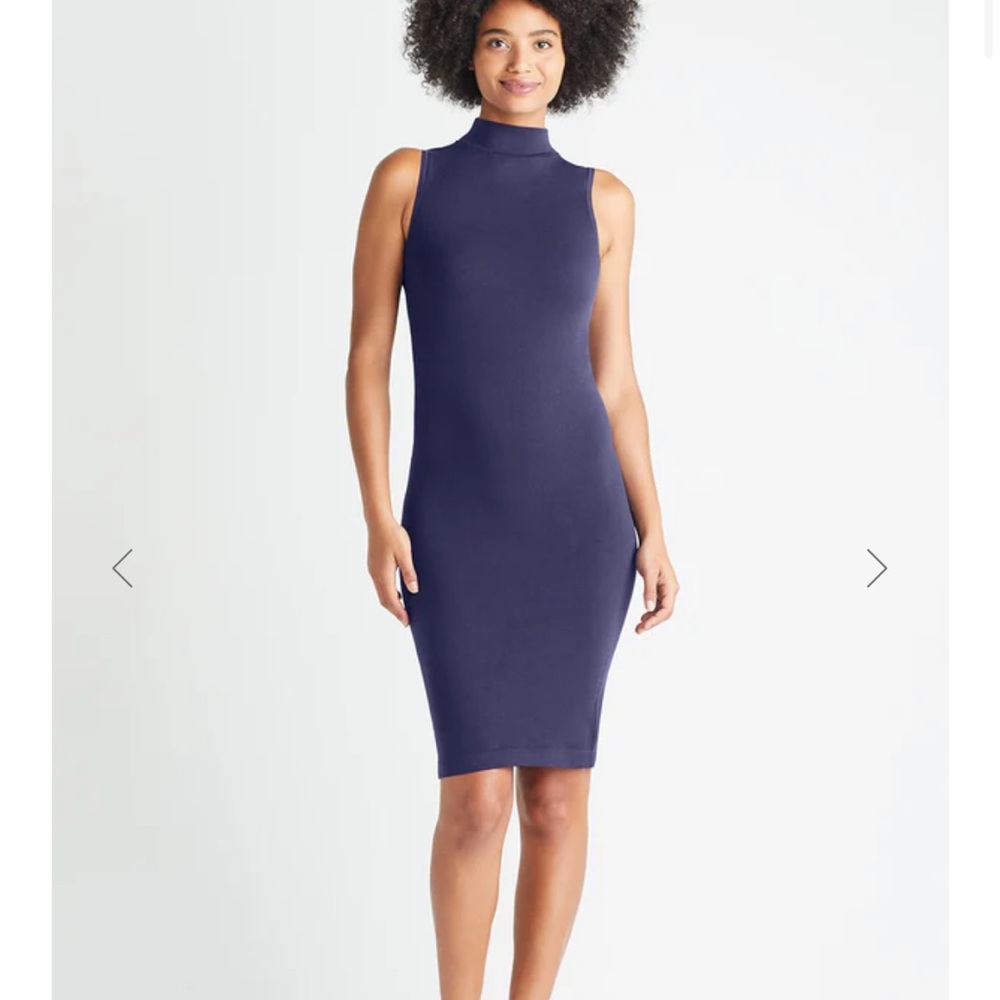 Two Yummie by Heather Thomson Blue Mock Neck Bodycon Midi Dresses- Both Small